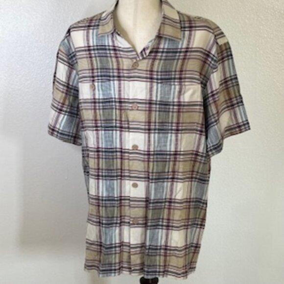 Tommy Bahama Silk Plaid Shirt Mens Size Large Short Sleeve Button Up - Picture 4 of 8